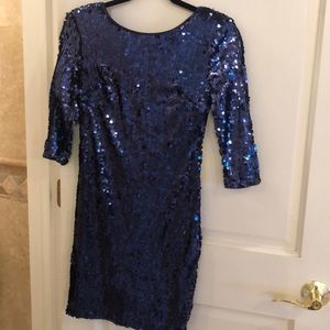 Navy blue sequins mini dress